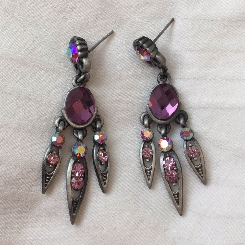 Silver Earrings with purple and iridescent stones
